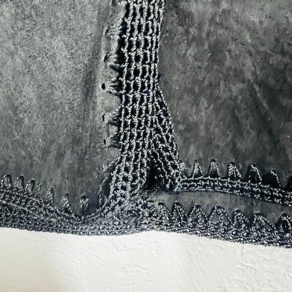 Vintage Suede Crochet Patchwork Jacket Shacket Black Knit Square Button Front S - Picture 12 of 12